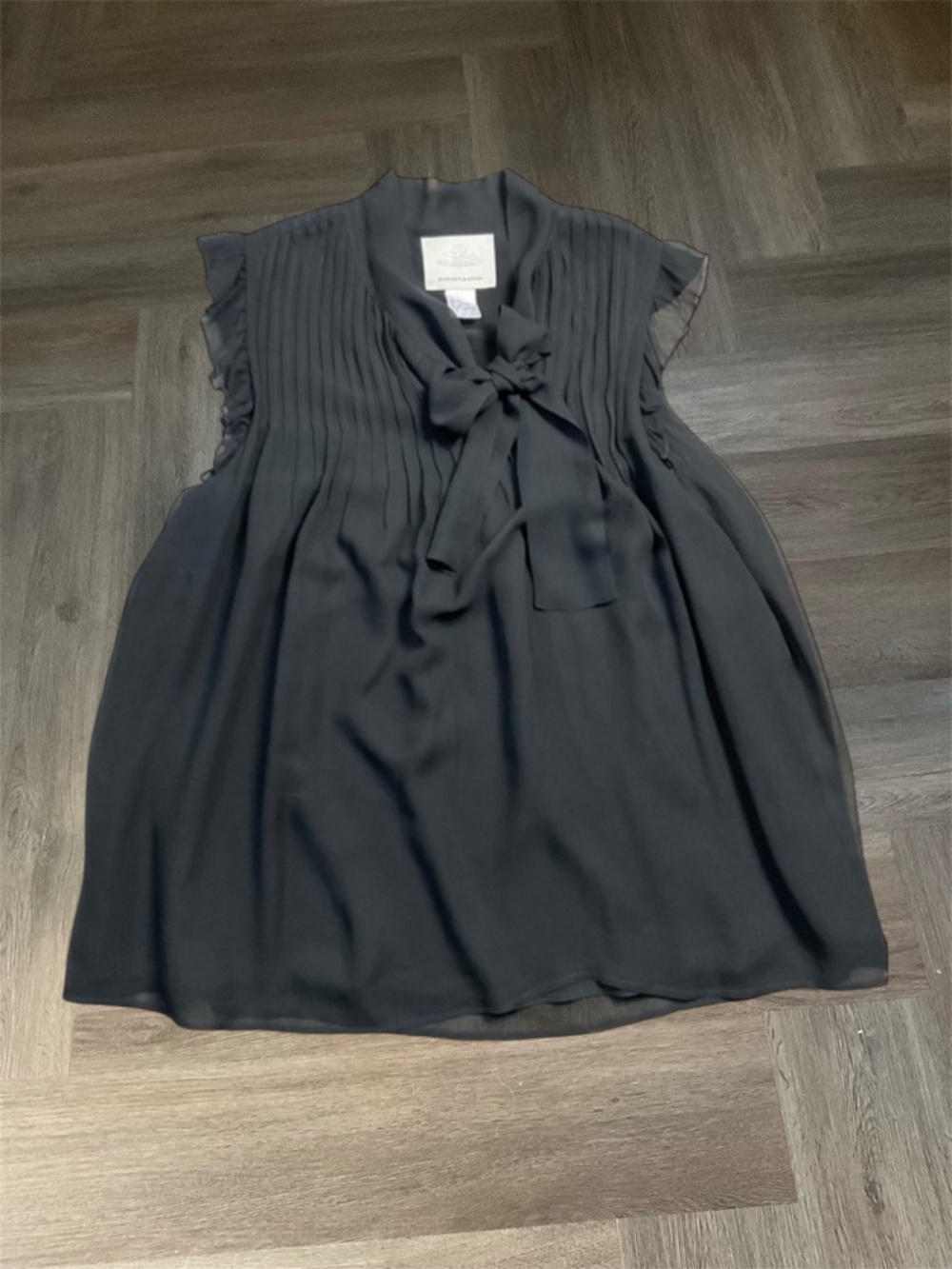 Madison Marcus Silk Tie Neck Flutter Sleeve Blouse Top Womens Medium Black Boho